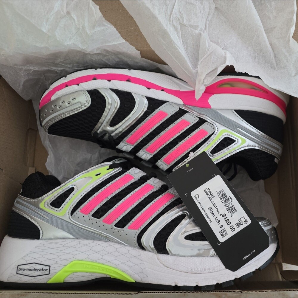 Adidas Adistar Control 5 Mens 10.5 Running Shoes Black Silver Pink JS0041 NEW